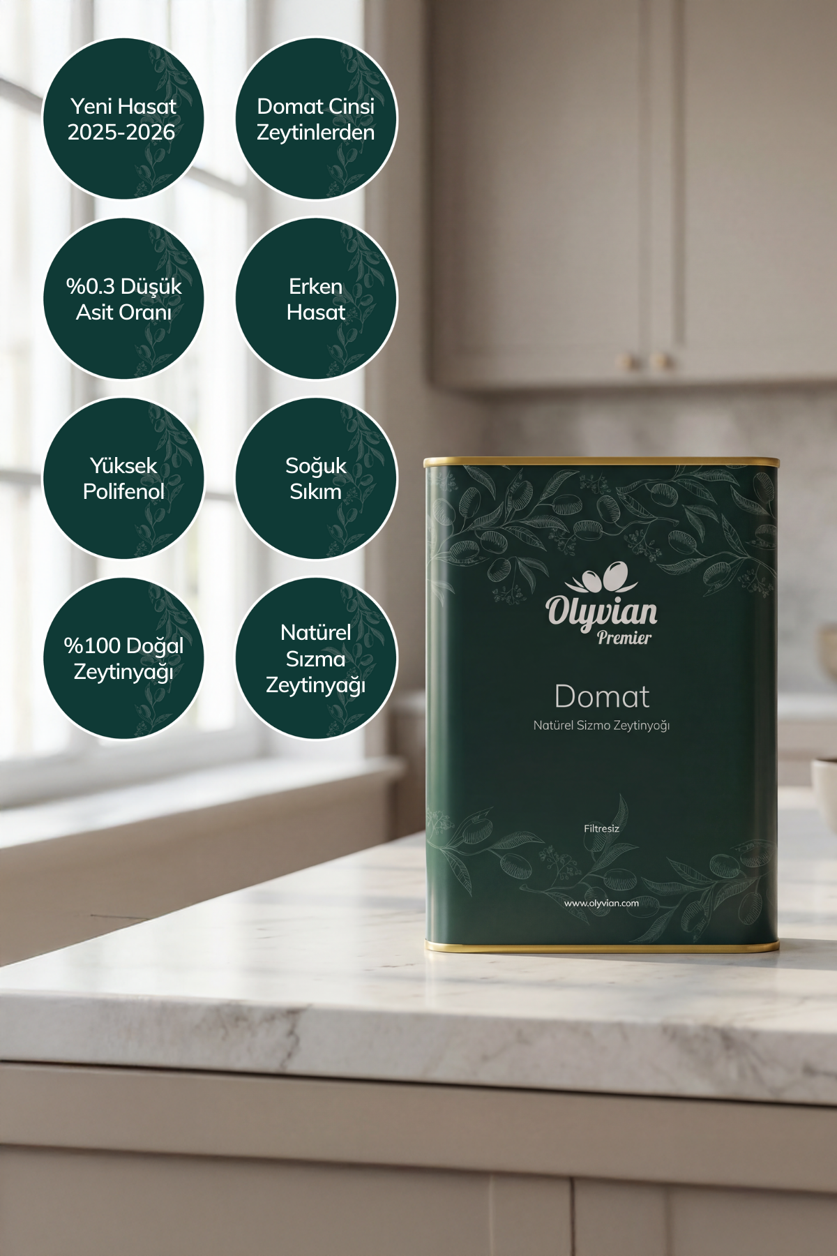 Premier Doğal Zeytinyağı 3 L – Domat Cinsi Erken Hasat Soğuk Sıkım Natürel Sızma