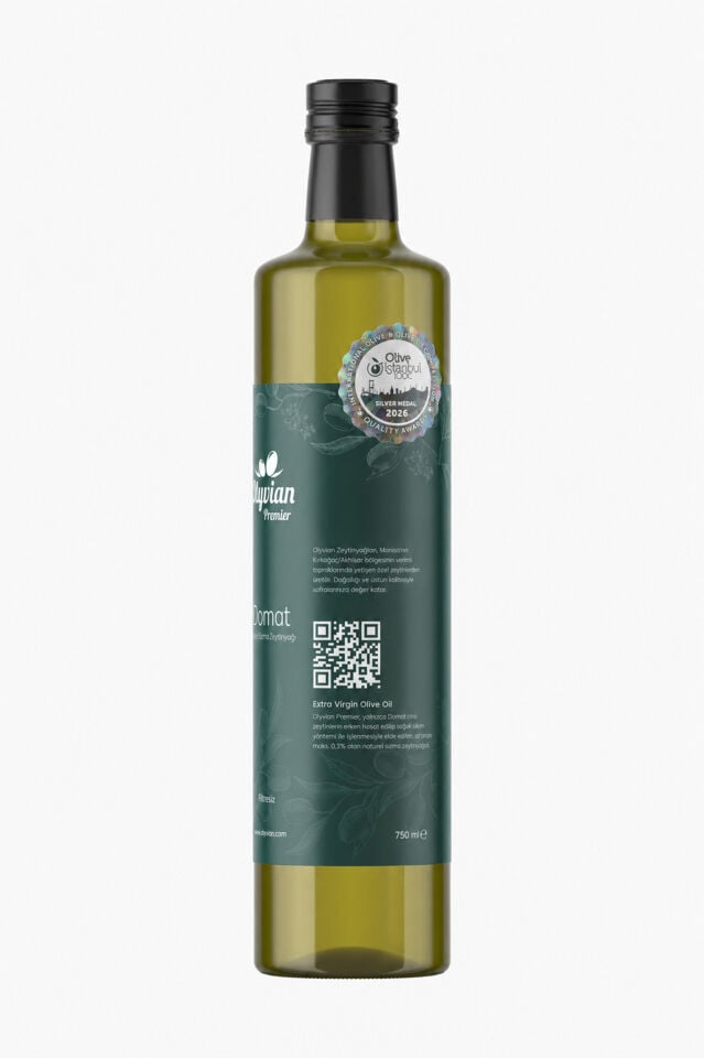 Olyvian Ödüllü Premier Zeytinyağı 750 ml – Domat Cinsi, Erken Hasat, Soğuk Sıkım, Filtresiz, Natürel Sızma Zeytinyağı