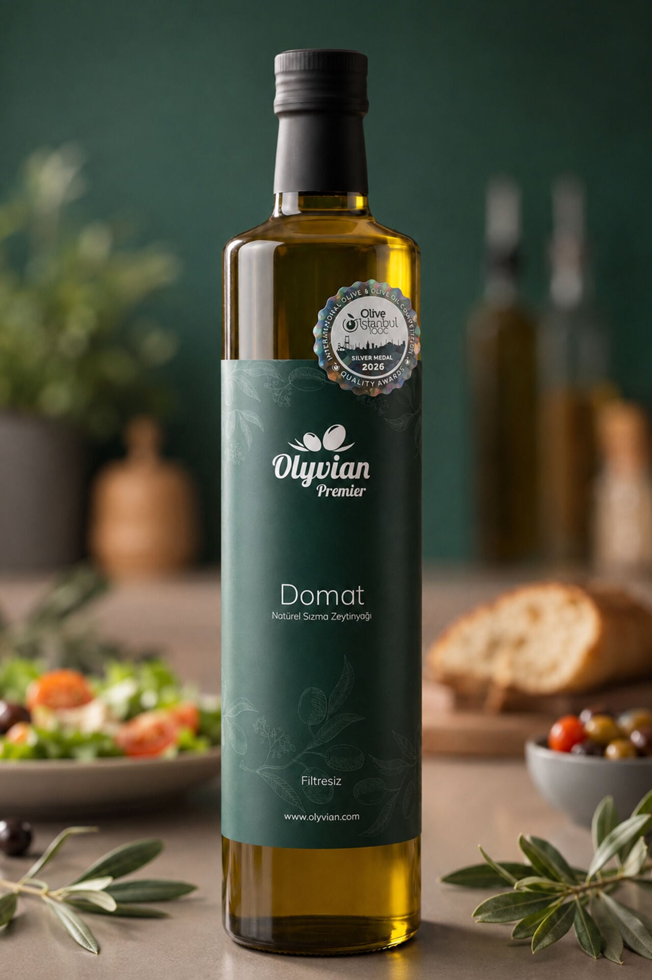 Olyvian Ödüllü Premier Zeytinyağı 750 ml – Domat Cinsi, Erken Hasat, Soğuk Sıkım, Filtresiz, Natürel Sızma Zeytinyağı