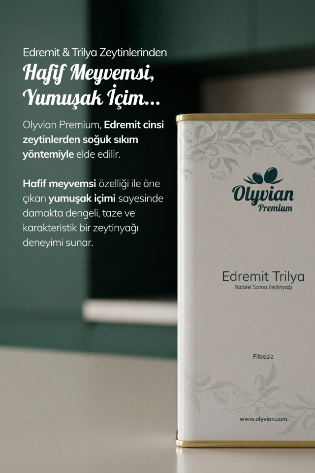 Premium Doğal Zeytinyağı 5 L – Edremit & Trilye Cinsi Natürel Sızma (Soğuk Sıkım)