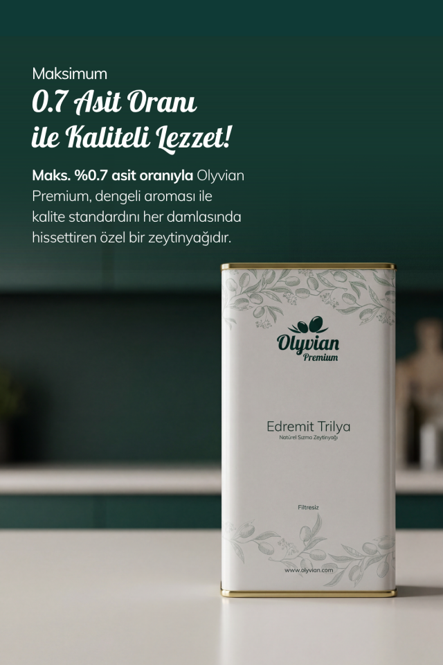 Premium Doğal Zeytinyağı 5 L – Edremit & Trilye Cinsi Natürel Sızma (Soğuk Sıkım)