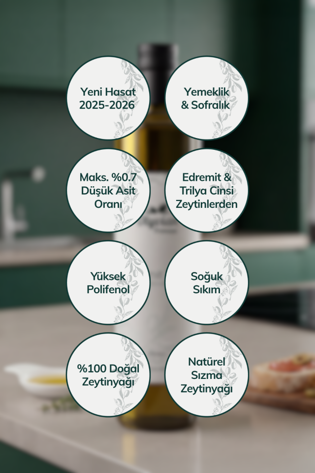Premium Doğal Zeytinyağı 750 ml – Edremit & Trilye Cinsi Natürel Sızma (Soğuk Sıkım)