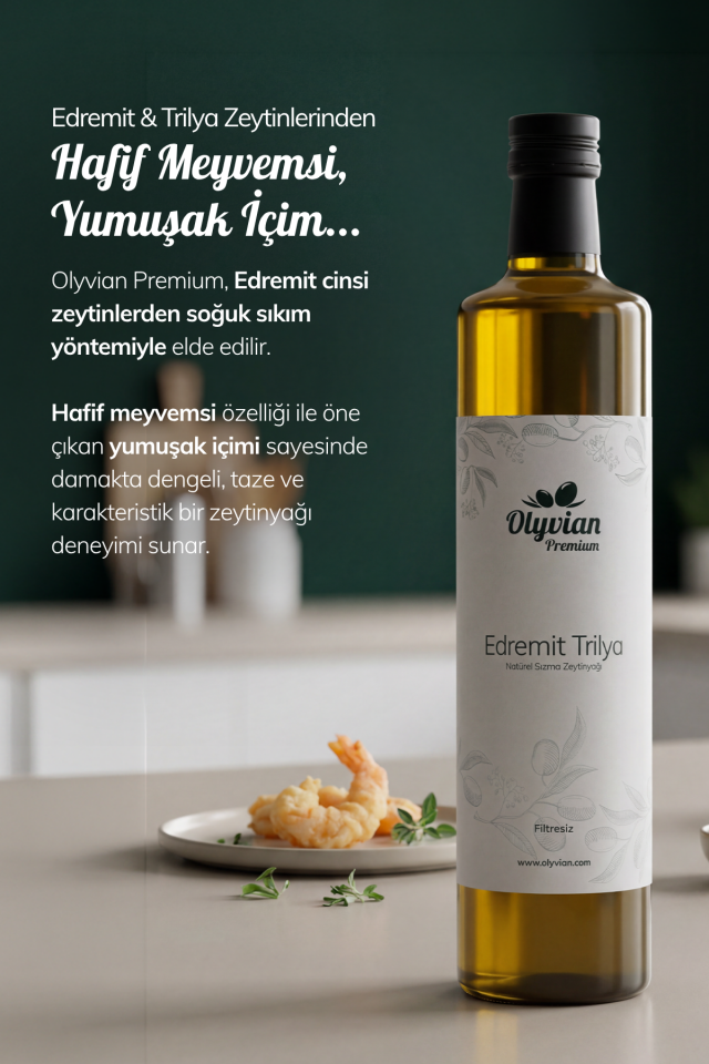 Premium Doğal Zeytinyağı 750 ml – Edremit & Trilye Cinsi Natürel Sızma (Soğuk Sıkım)