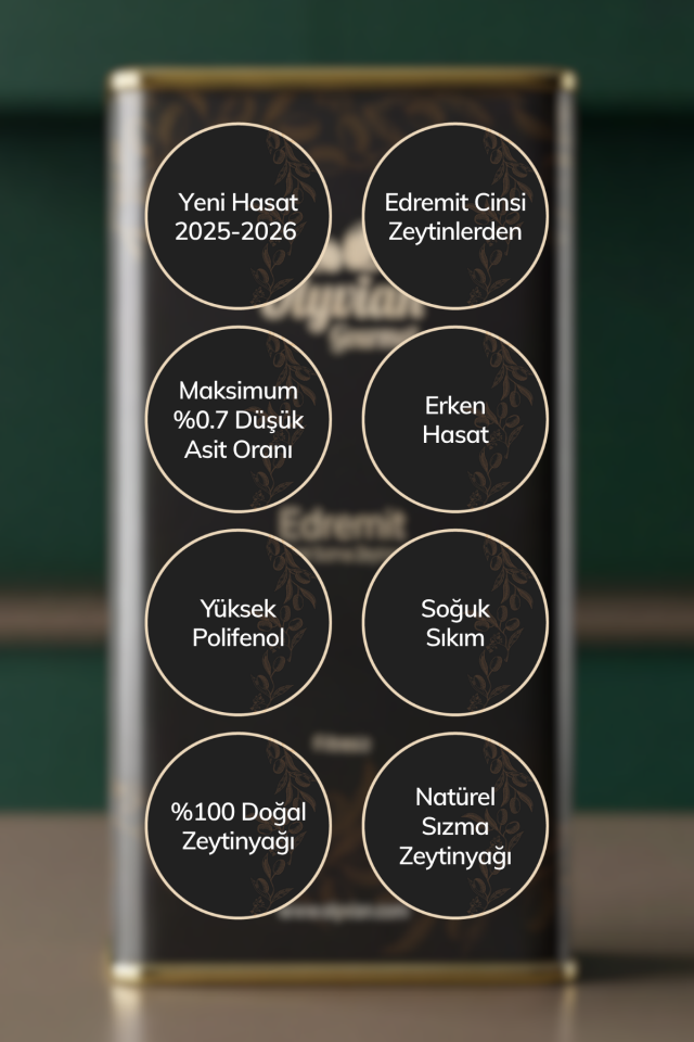 Gourmet Doğal Zeytinyağı 5 L – Edremit Cinsi Erken Hasat Natürel Sızma (Soğuk Sıkım)