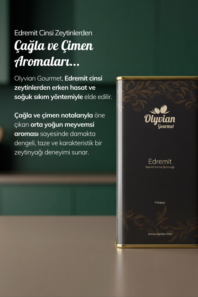 Gourmet Doğal Zeytinyağı 5 L – Edremit Cinsi Erken Hasat Natürel Sızma (Soğuk Sıkım)