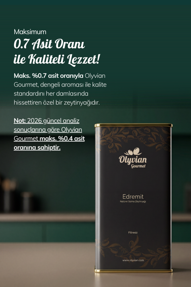 Gourmet Doğal Zeytinyağı 5 L – Edremit Cinsi Erken Hasat Natürel Sızma (Soğuk Sıkım)