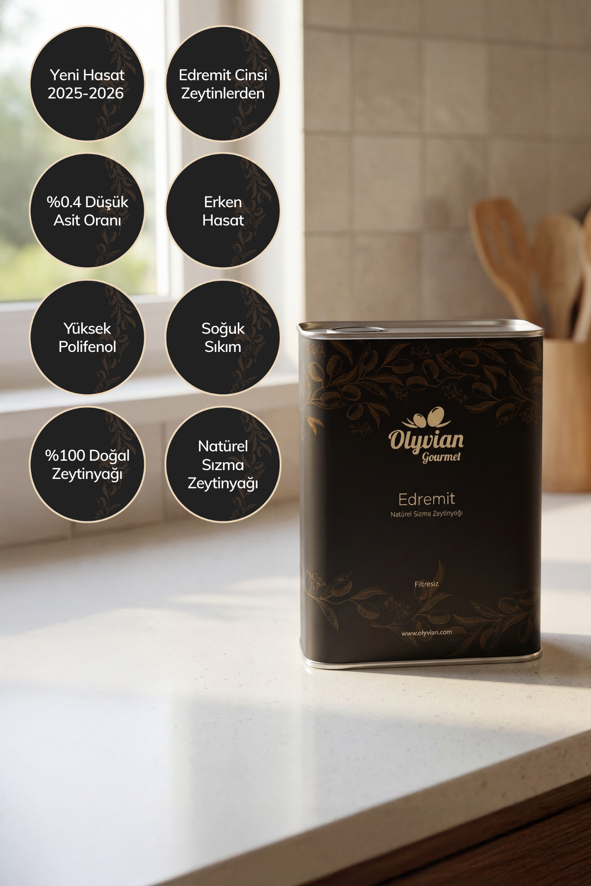 Gourmet Doğal Zeytinyağı 3 L – Edremit Cinsi Erken Hasat Natürel Sızma (Soğuk Sıkım)