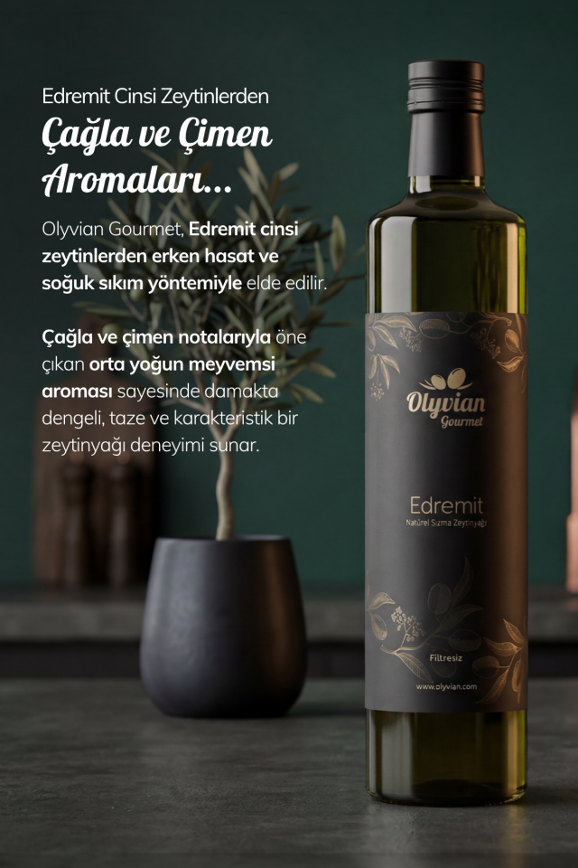 Gourmet Doğal Zeytinyağı 750 ml – Edremit Cinsi Erken Hasat Natürel Sızma (Soğuk Sıkım)