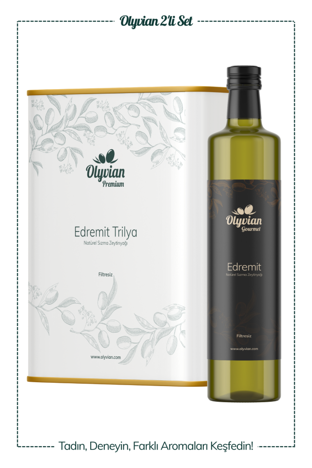 Gourmet Edremit 750 ml + Premium Edremit & Trilya 3 L Doğal Natürel Sızma Zeytinyağı Seti 2li