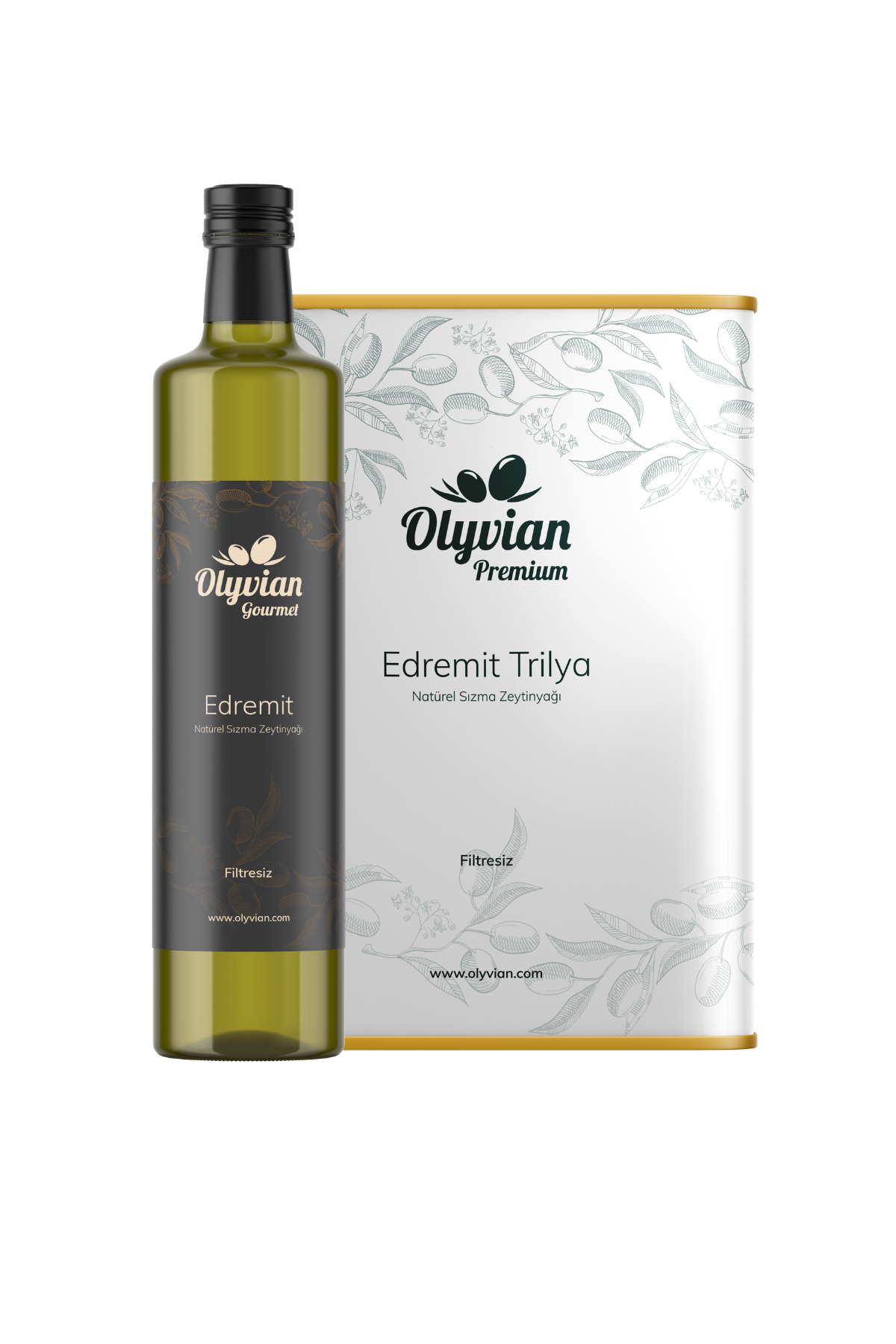 Gourmet Edremit 750 ml + Premium Edremit & Trilya 3 L Doğal Natürel Sızma Zeytinyağı Seti 2li
